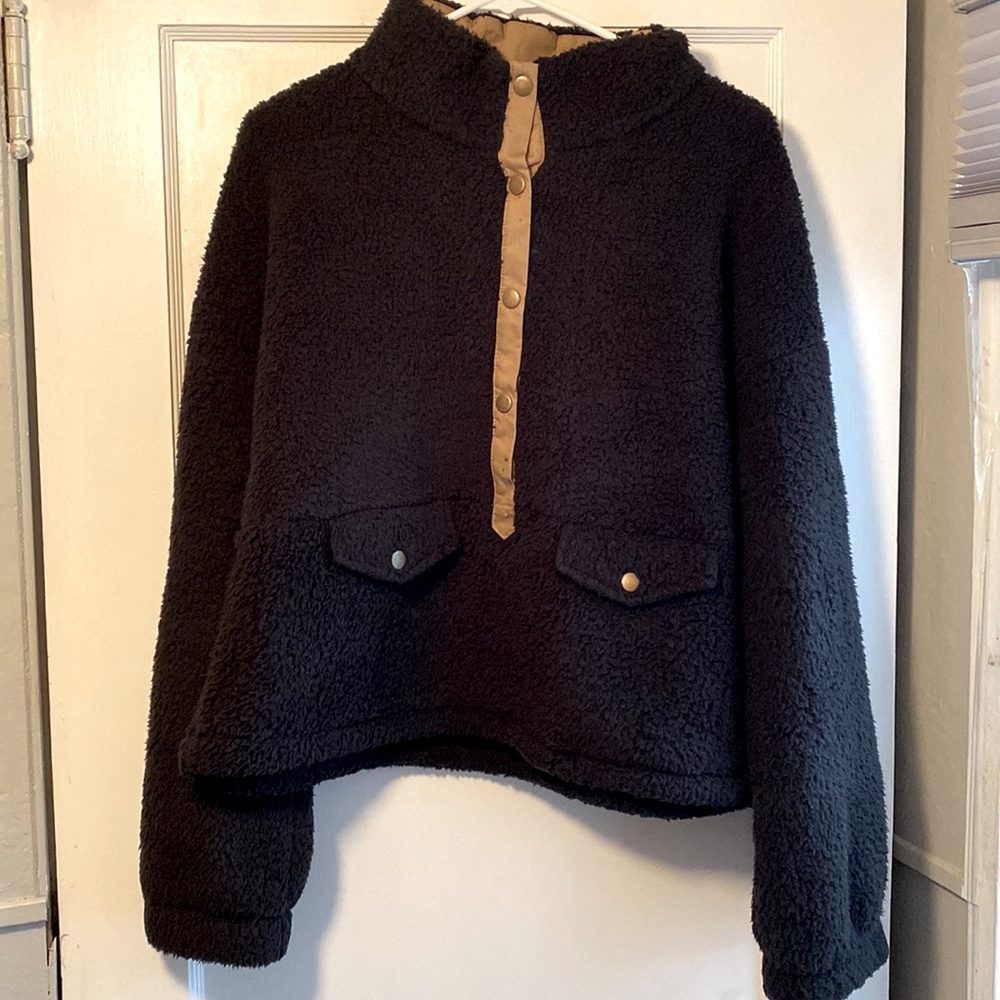 Fleece Black Quarter Button Up